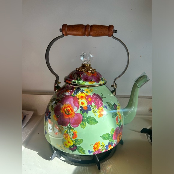 NEW Mackenzie Childs Green Flower Market Teapot - Picture 2 of 4